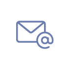 A simple blue line icon of an envelope with an "at" (@) symbol overlapping the bottom right corner, representing email or electronic messaging, often used in Recommended Safety Software, on a light gray background.