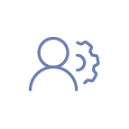 Simple blue outline icon of a person next to a gear, representing user settings or account configuration, on a light gray background—ideal for highlighting Recommended Safety Software features.