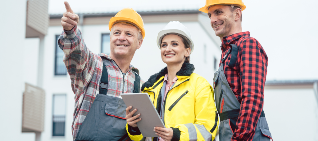 a group of contractors reviewing safety plan